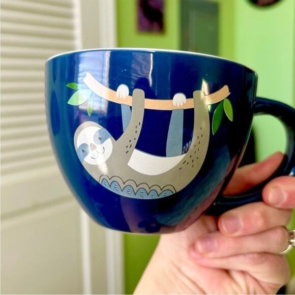 Cute Animal Sloth Navy Ceramic Adorable Floral Tree Ceramic Kitchen Dining Mug - Picture 5 of 6